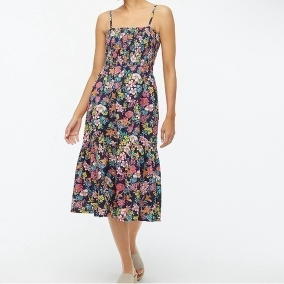 J Crew Smocked Top Midi Dress Floral - Picture 1 of 8